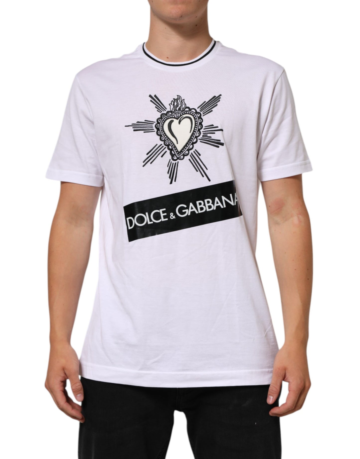 Dolce & Gabbana White Sacred Heart Short Sleeve Men T-shirt