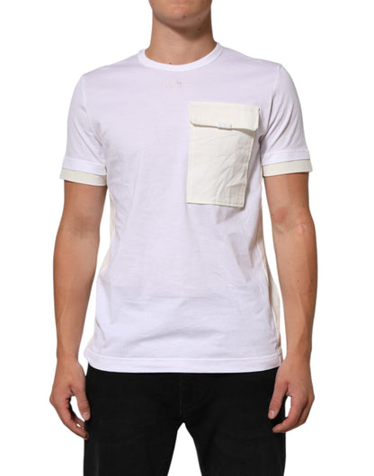 Dolce & Gabbana White Cotton Pocket Short Sleeves Men T-shirt