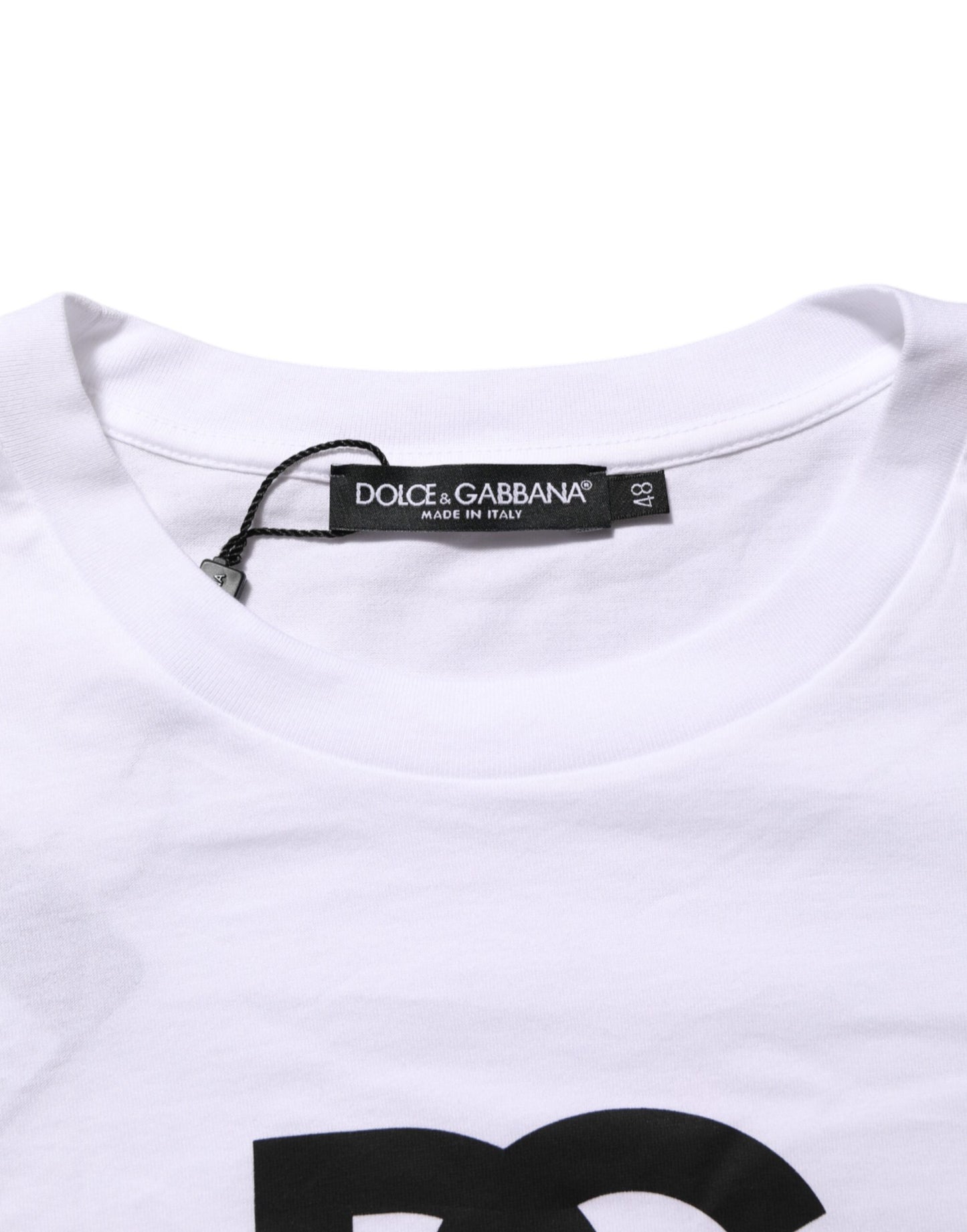 Dolce & Gabbana White Logo Print Cotton Crew Neck Men T-shirt