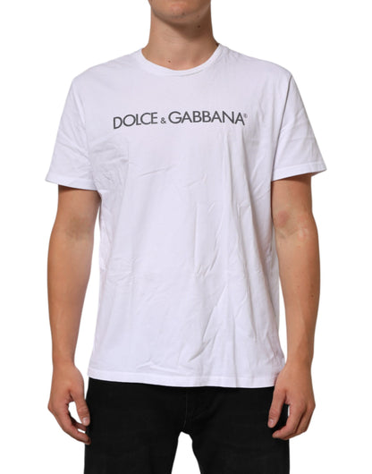 Dolce & Gabbana White Logo Print Cotton Crew Neck T-shirt