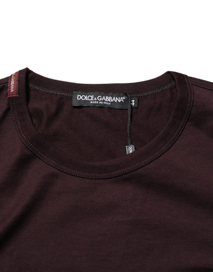 Dolce & Gabbana Brown Logo Plaque Cotton Crew Neck T-shirt