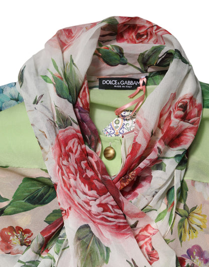 Dolce & Gabbana Multicolor Floral Patchwork Silk Ascot Collar Top