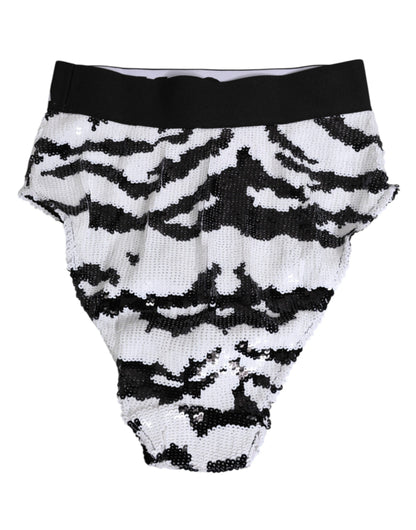 Dolce & Gabbana Black White Sequin High Waist Panty Underwear