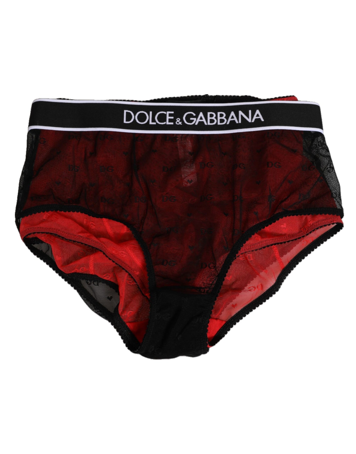 Dolce &amp; Gabbana Schwarze und rote Nylon-Unterwäsche mit hohem Bund