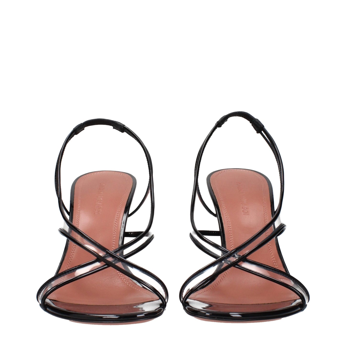 Amina Muaddi Black Leather Stiletto Heels Sandals