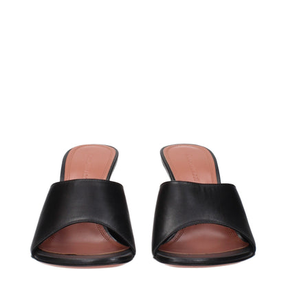 Amina Muaddi Black Leather Stiletto Heels Sandals