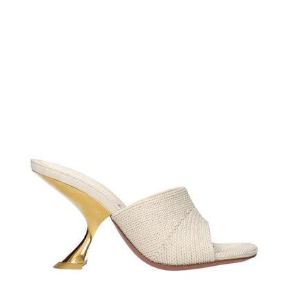 Amina Muaddi Beige Fabric Slippers Sandals