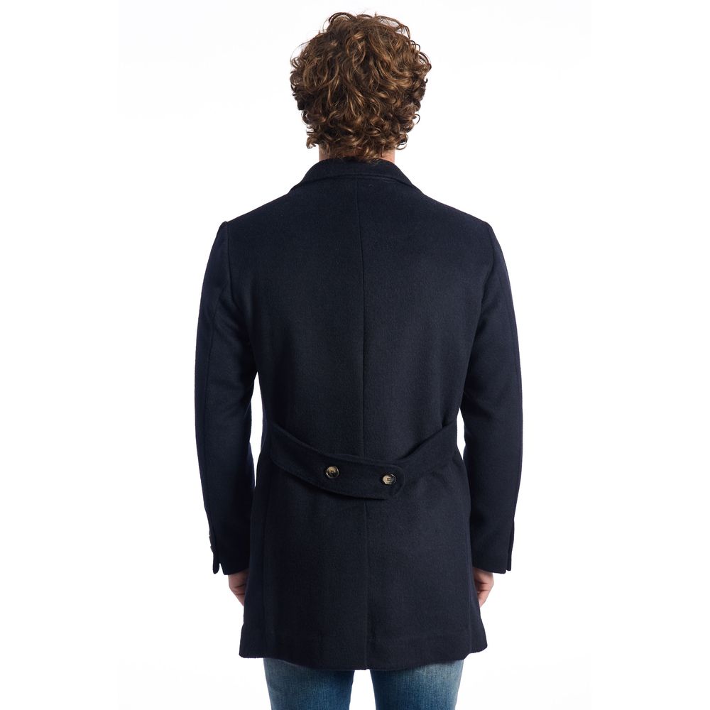 Roberto Pepe Luxury Blue Wool Coat