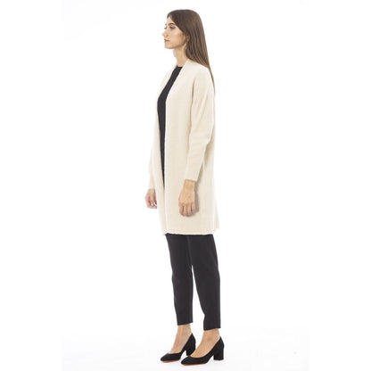 Alpha Studio White Alpaca Leather Cardigan