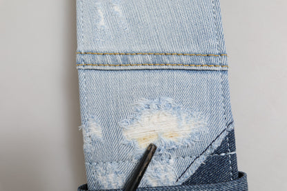 Dolce & Gabbana Blue Two Tone Denim Gold Metal Buckle Belt