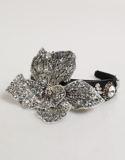 Dolce & Gabbana Black Hair Flower Crystal LIMONI Women Headband Diadem