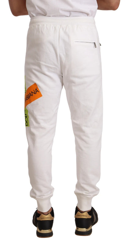 Dolce & Gabbana White Cotton Logo Patch Sweatpants Jogging Pants