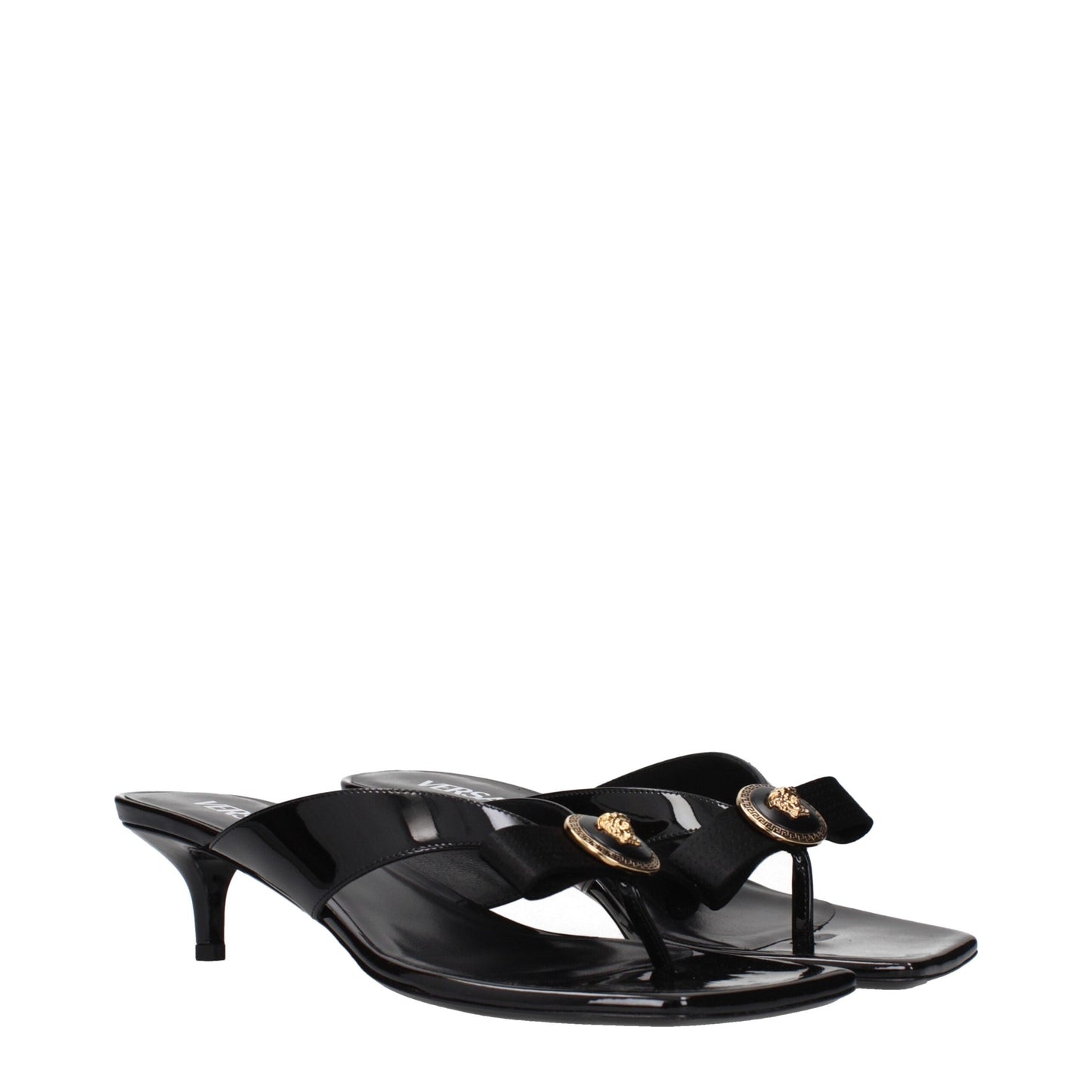 Versace Black Leather Stiletto Heels Sandals