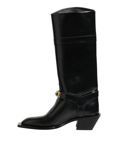 Dolce & Gabbana Black Logo Plaque Over The Calf Boots Shoes