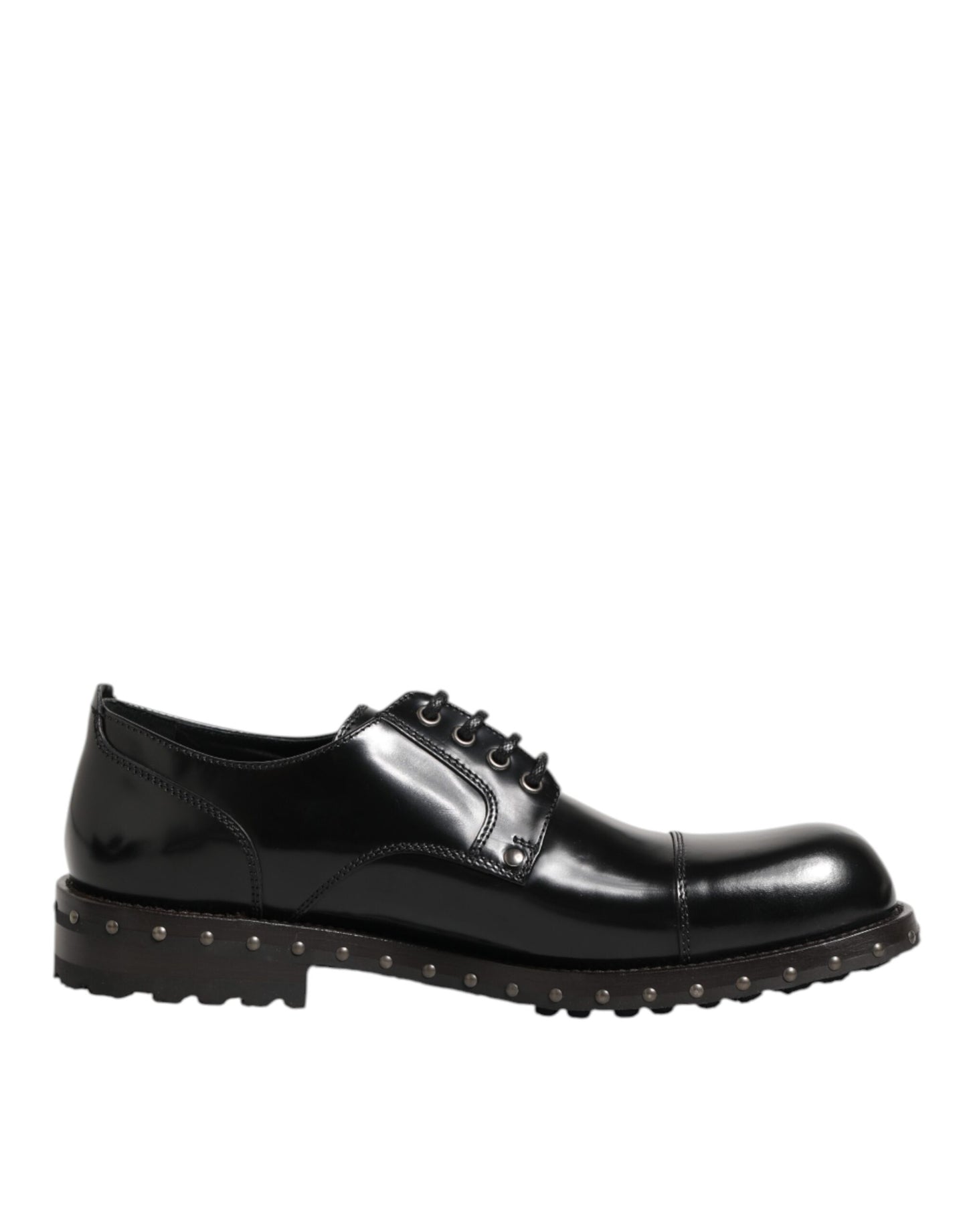 Dolce & Gabbana Black Leather Studded Men Formal Derby Shoes