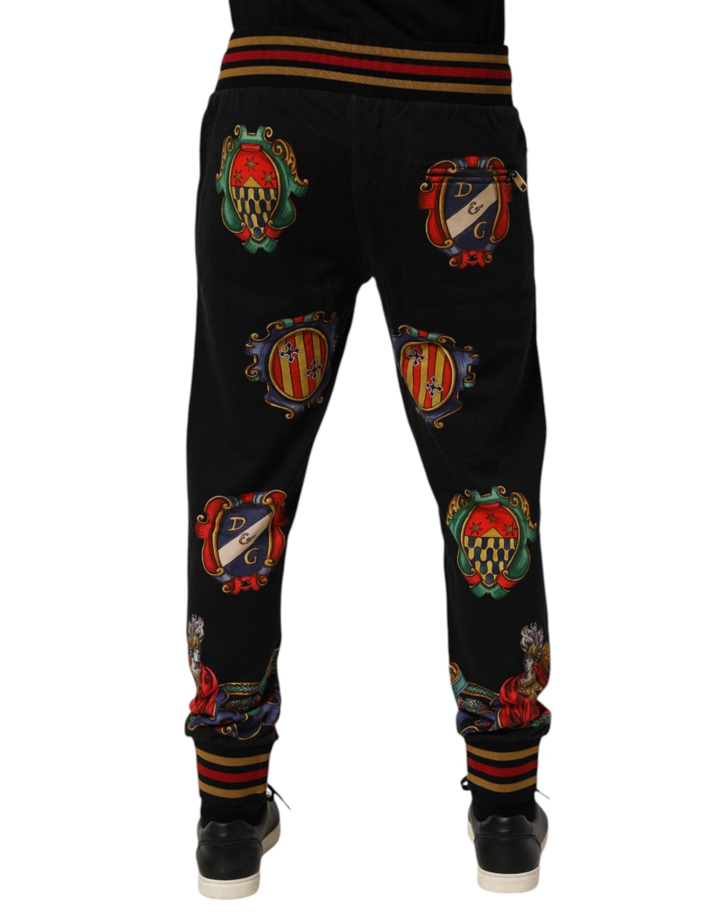 Dolce & Gabbana Black Baroque Crest Logo Men Trackpants Pants