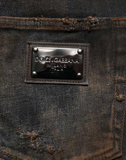 Dolce & Gabbana Black Cotton Skinny Tattered Men Denim Jeans