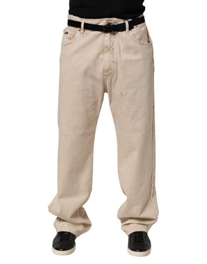 Dolce & Gabbana Beige Cotton Straight Denim Trouser Jeans