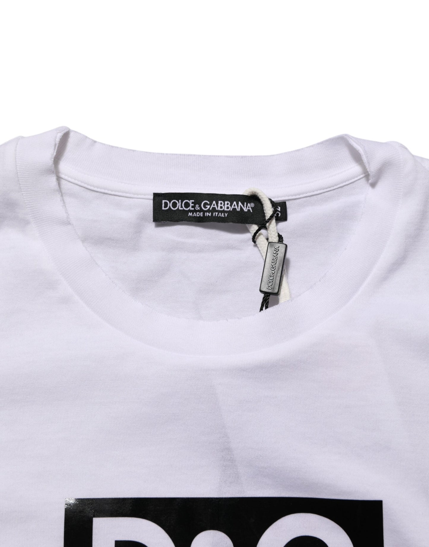 Dolce & Gabbana White Logo Print Cotton Crew Neck T-shirt