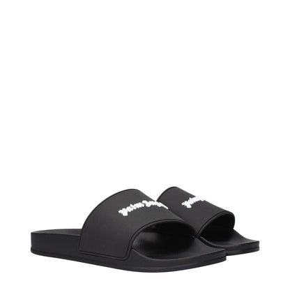 Palm Angels Black Cotton Slippers Sandals