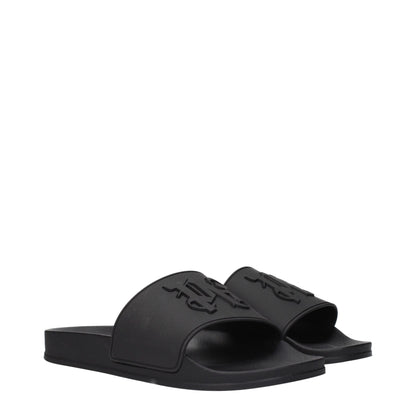 Palm Angels Black Cotton Slippers Sandals