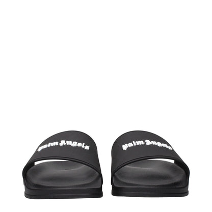 Palm Angels Black Cotton Slippers Sandals