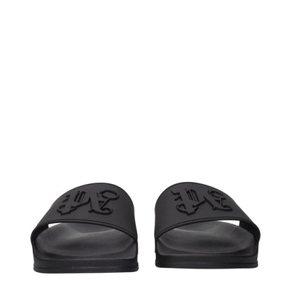 Palm Angels Black Cotton Slippers Sandals