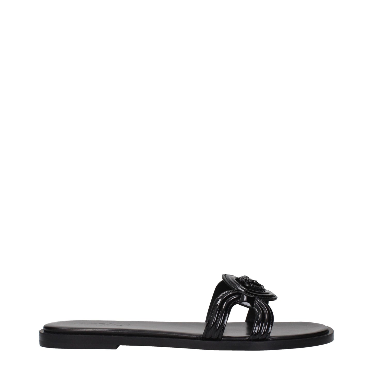 Versace Black Leather Slippers Sandals