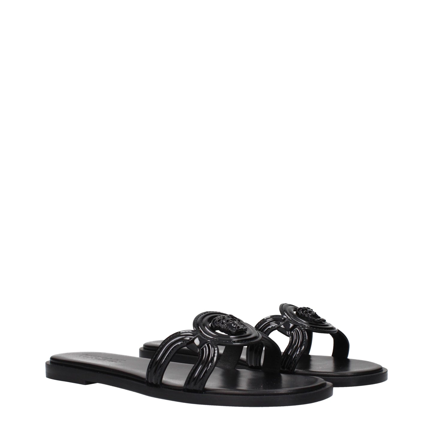Versace Black Leather Slippers Sandals