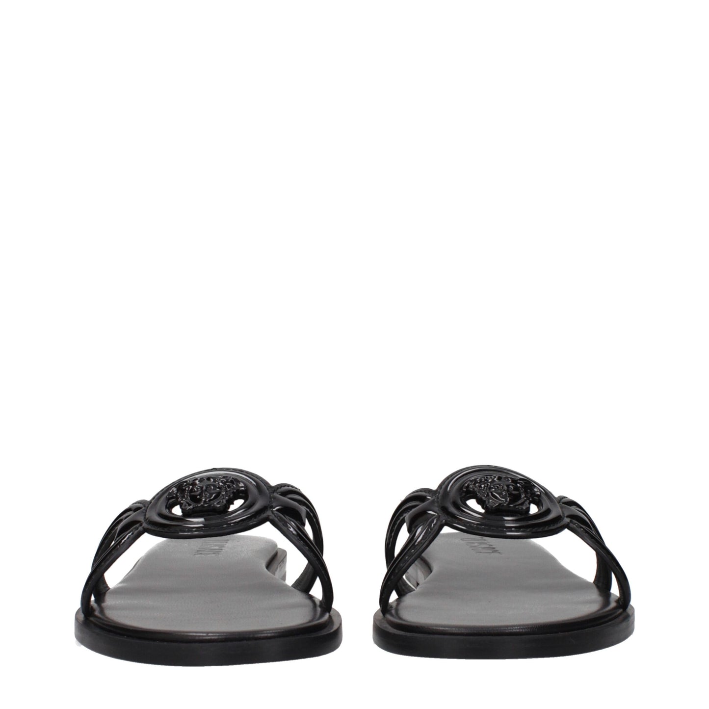 Versace Black Leather Slippers Sandals