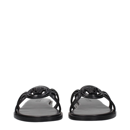 Versace Black Leather Slippers Sandals