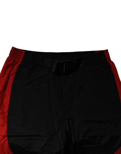 Dolce & Gabbana Black Red Leopard Print Nylon Jogger Pants