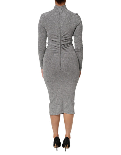 Dolce & Gabbana Gray Nylon Bodycon Sheath Long Sleeves Dress
