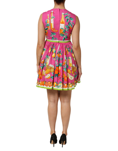 Dolce & Gabbana Pink Fruit Print A-line Mini Sleeveless Dress