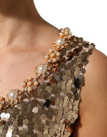 Dolce & Gabbana Gold Sequined Nylon A-line Sheath Mini Dress