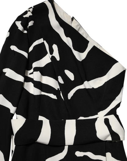 Dolce & Gabbana Black White One Shoulder High Slit Mini Dress