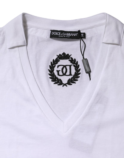 Dolce & Gabbana White Cotton Short Sleeve V-Neck Top T-shirt