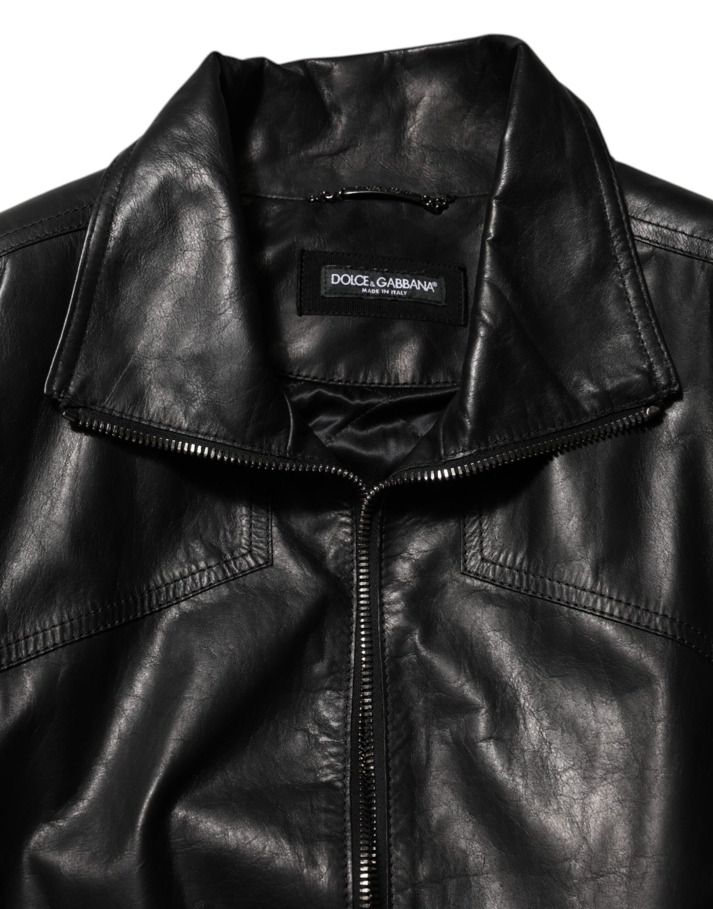 Dolce & Gabbana Black Leather Full Zip Biker Blouson Jacket