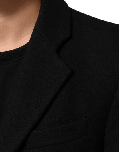 Dolce & Gabbana Black Wool Buttoned Men Trench Coat Jacket