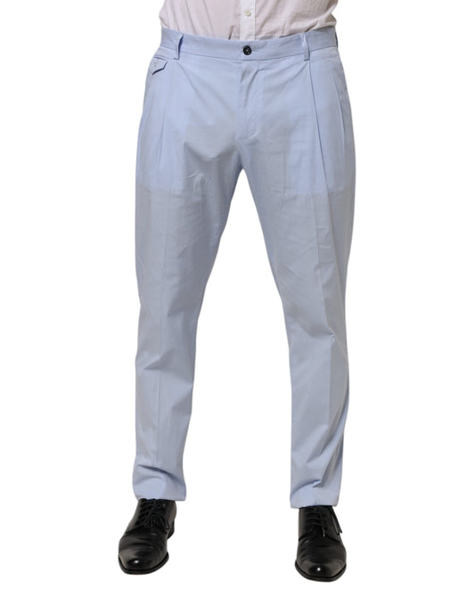 Dolce & Gabbana Light Blue Cotton Stretch Tapered Men Trouser Pants