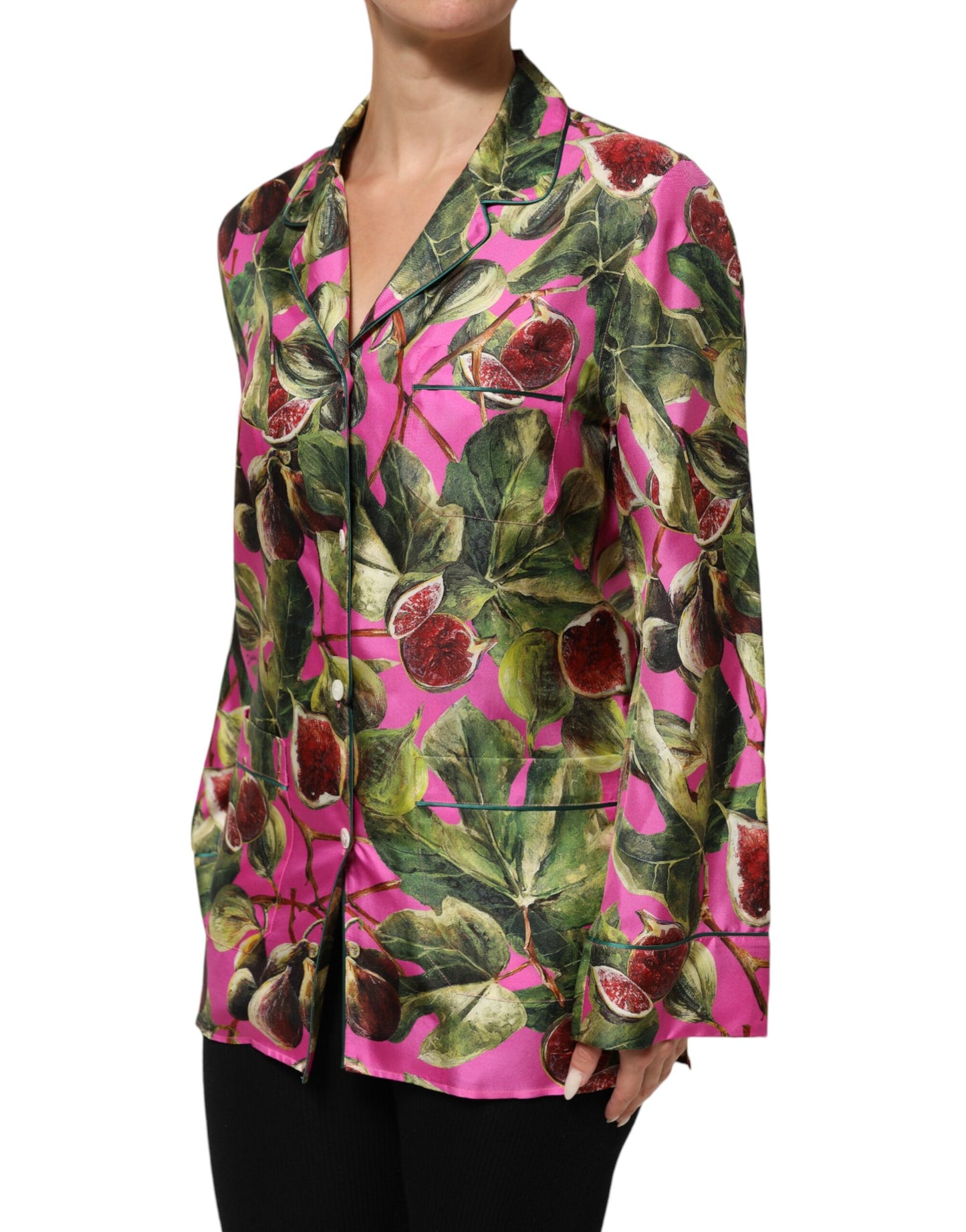 Dolce & Gabbana Hot Pink Fig Printed Silk Shirt Blouse Top