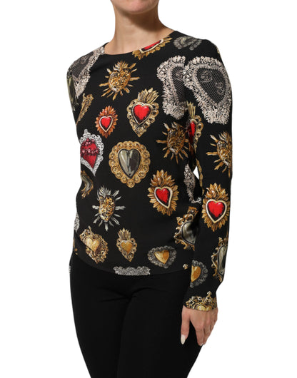 Dolce & Gabbana Black Sacred Heart Print Long Sleeves Top