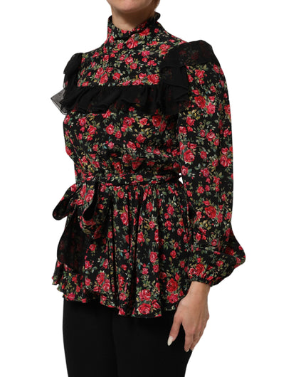 Dolce & Gabbana Black Floral Print Long Sleeve Blouse Top