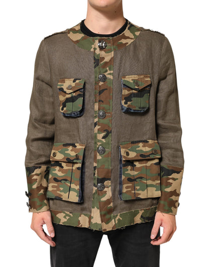 Dolce & Gabbana Brown Camouflage Linen Button Down Jacket