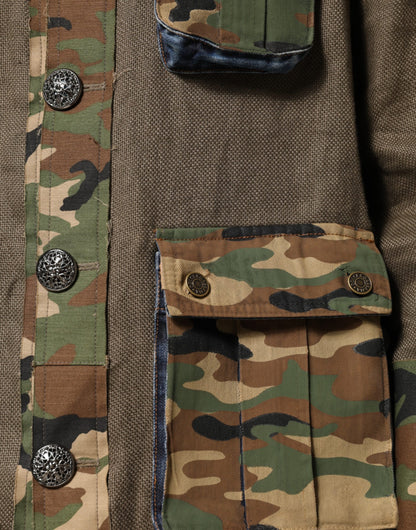 Dolce & Gabbana Brown Camouflage Linen Button Down Jacket