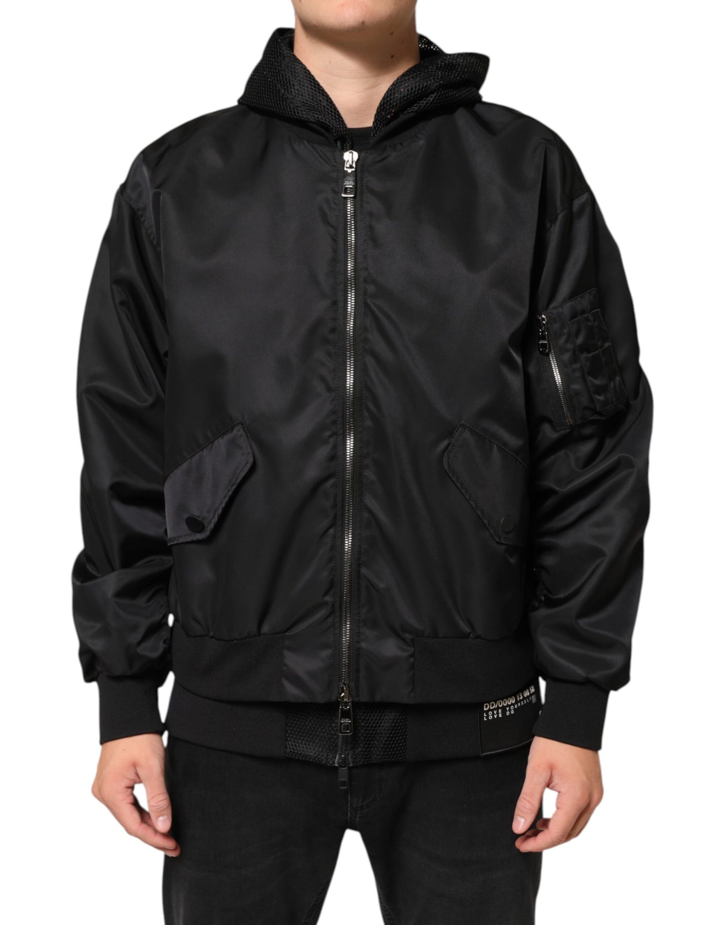 Dolce & Gabbana Black Nylon Hooded Full Zip Bomber Men Jacket