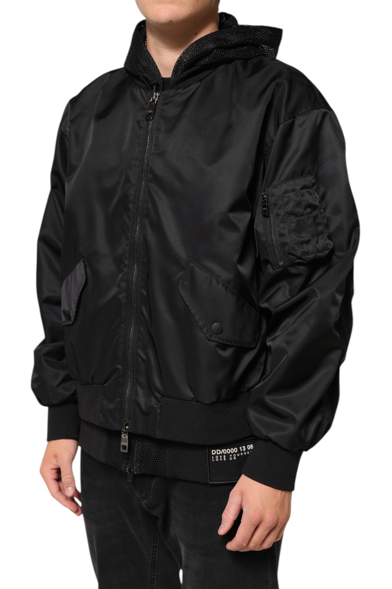 Dolce & Gabbana Black Nylon Hooded Full Zip Bomber Men Jacket