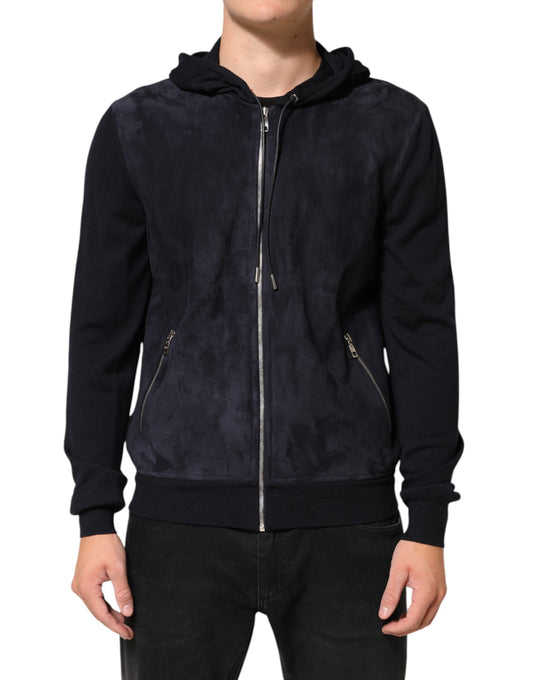 Dolce & Gabbana Black Leather Full Zip Hooded Blouson Jacket
