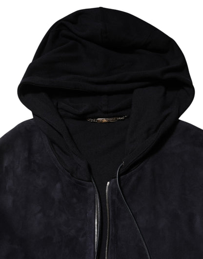 Dolce & Gabbana Black Leather Full Zip Hooded Blouson Jacket