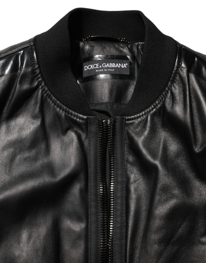 Dolce & Gabbana Black Leather Nylon FullZip Blouson Jacket